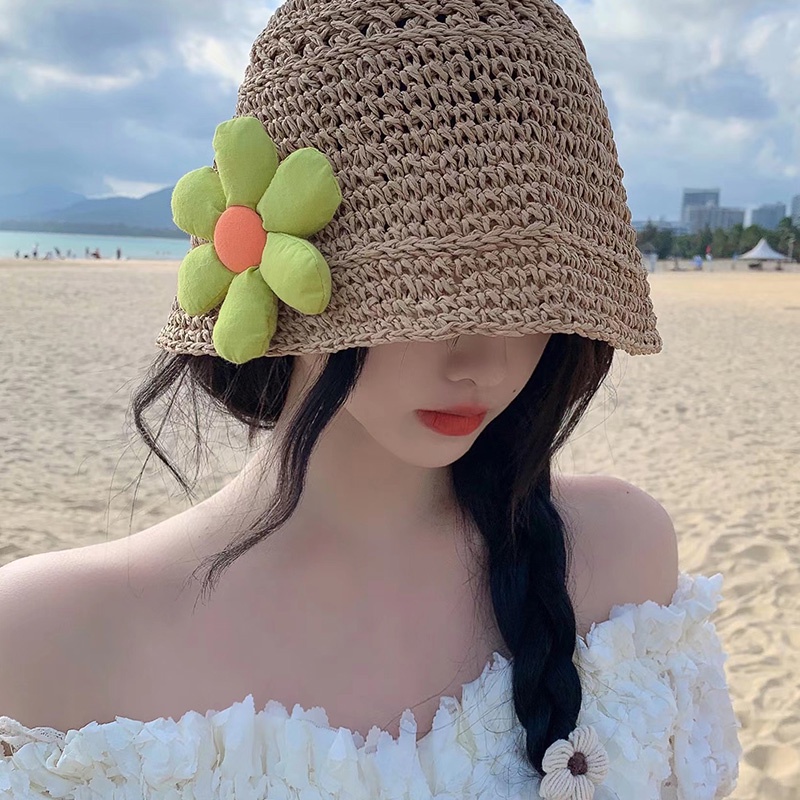 Nón Bucket Đan Cói Chống Nắng Mùa Hè Làm Bằng Tay Phong Cách Nhật Bản Dễ Thương