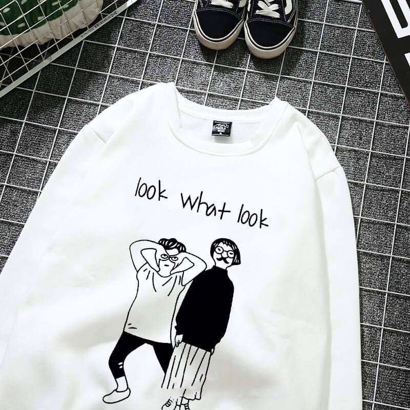 Áo thu đông nam nữ đôi Unisex form rộng 2 màu đen trắng N373