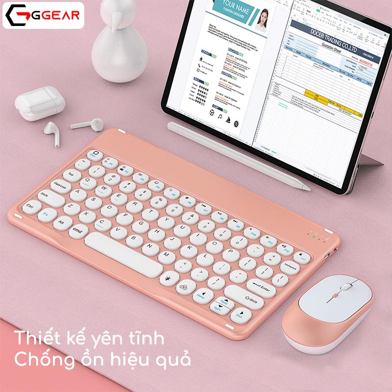 Bàn phím chuột bluetooth không dây Ggear BPC01 chống ồn silent pin sạc bấm cực đã cho ipad điện thoại smartphone học tập