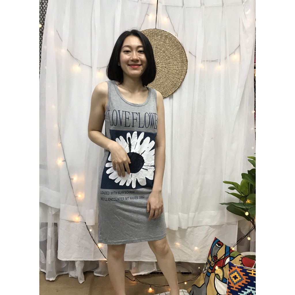 Đầm ulzzang dáng suông nữ chất cotton nhiều màu in hình hoa cúc cô gái Tiệm Của Nhi