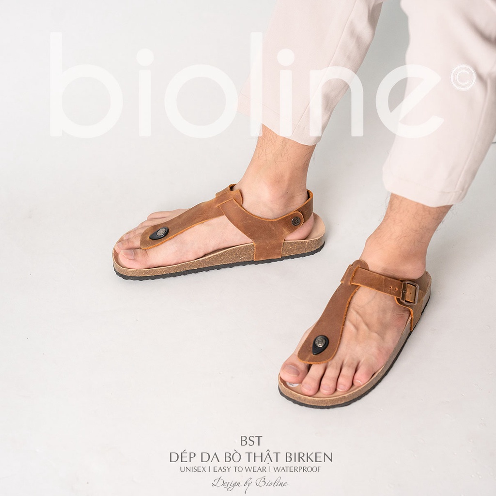 DK10-LÓT CHỐNG NƯỚC-Giày sandal đế trấu Birken da bò thật nam nữ, dép xăng đan công sở, dép đế trấu Bioline D10