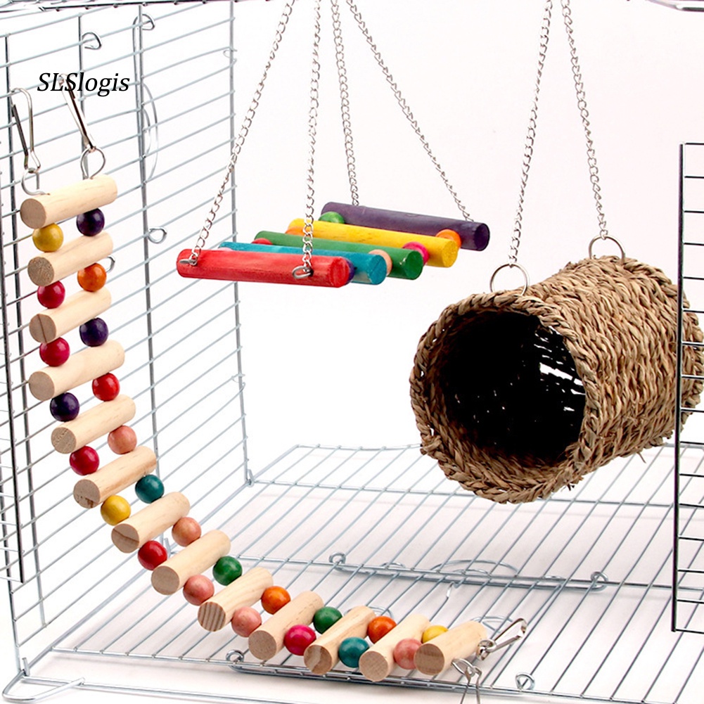 Set 3 Thang Leo Bằng Gỗ Nhiều Màu Sắc Dùng Làm Đồ Chơi Thú Vị Dành Cho Chim Vẹt / Chuột