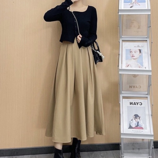 Chân váy midi dáng dài phối lưng chun_A6