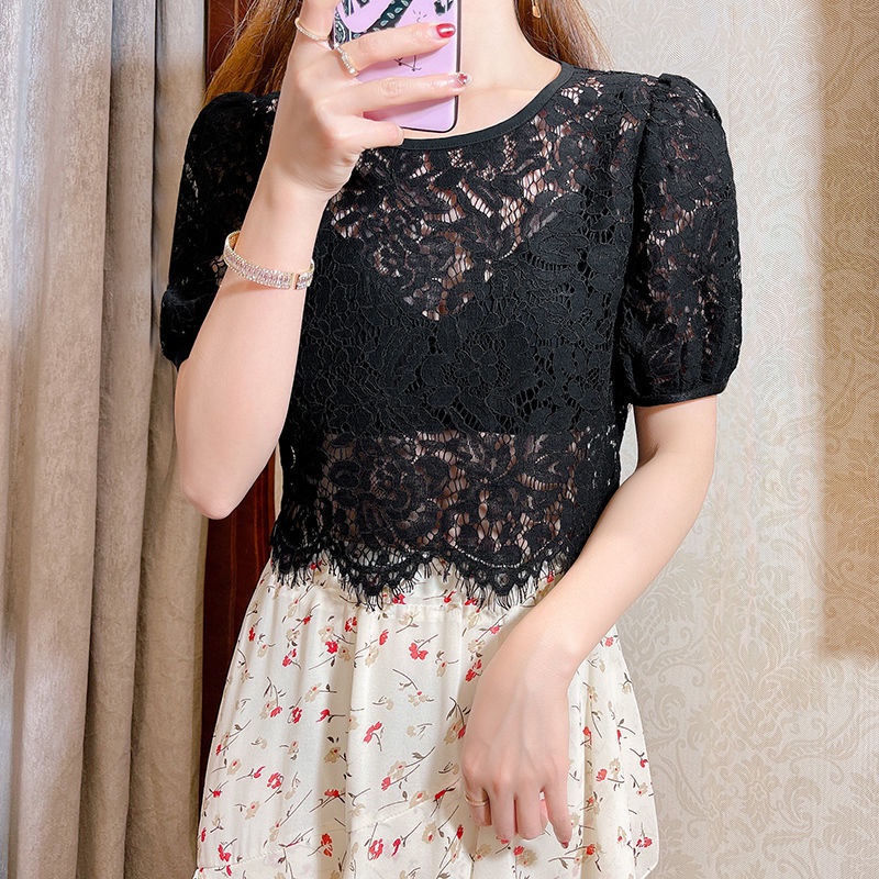 Áo Thun Tay Ngắn Phối Ren Lưới Thời Trang Mùa Hè Cho Nữ