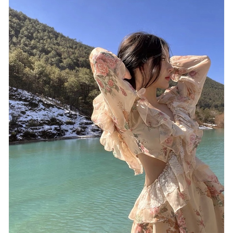 HEBE DRESS Đầm voan phối ren cổ V khoét eo tay bồng hoạ tiết hoa nhẹ nhàng nữ tính ulzzang SAM SAM BOUTIQUE