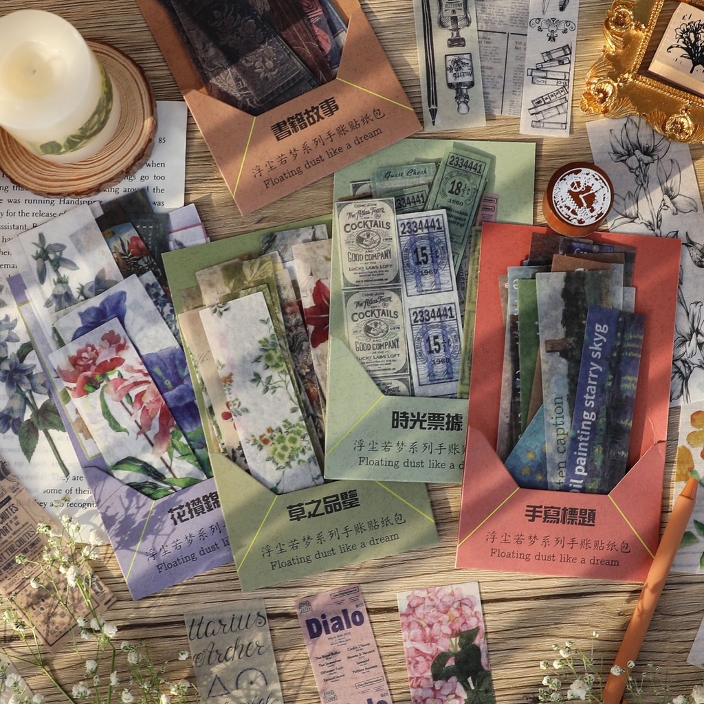 Túi 40 dải sticker vintage retro Floating trang trí bullet journal | BSB289