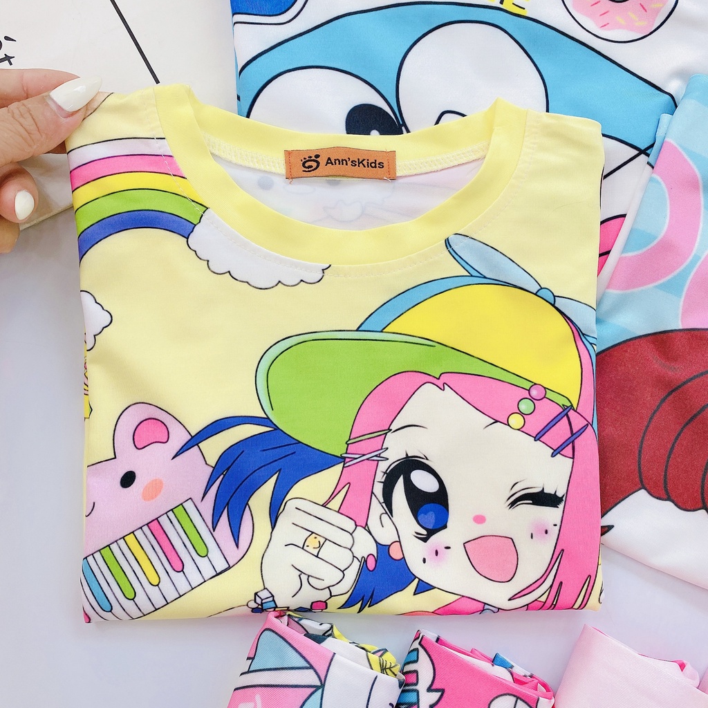 Bộ quần áo bé gái thun dài tay in 3D co giãn từ 8-18kg