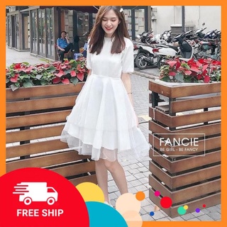 Đầm trắng xoè ren công chúa tay lỡ / Váy nữ kỷ yếu voan xoè viền ren