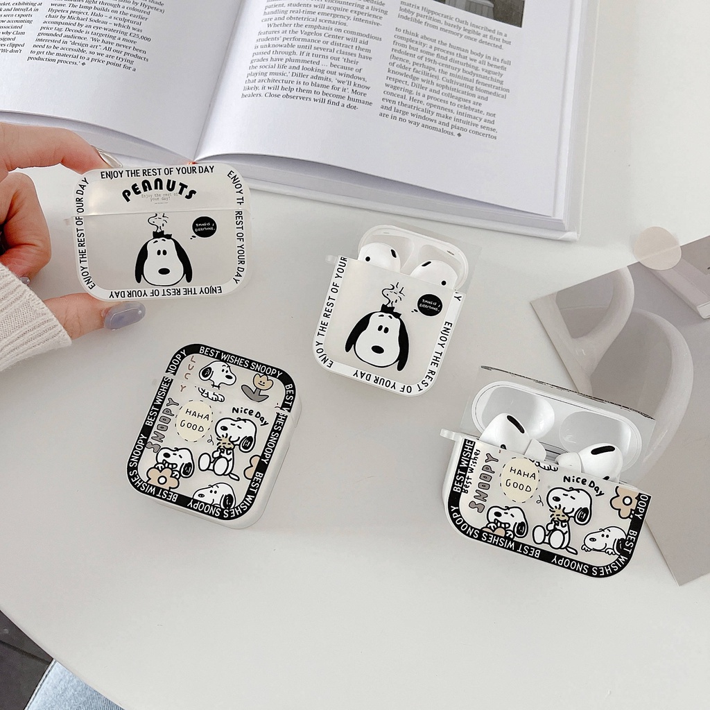 Vỏ Bảo Vệ Hộp Sạc Tai Nghe AirPods3 AirPods3 Pro 2Gen Màu Dạ Quang Họa Tiết Hoạt Hình Snoopy Dễ Thương Ốp