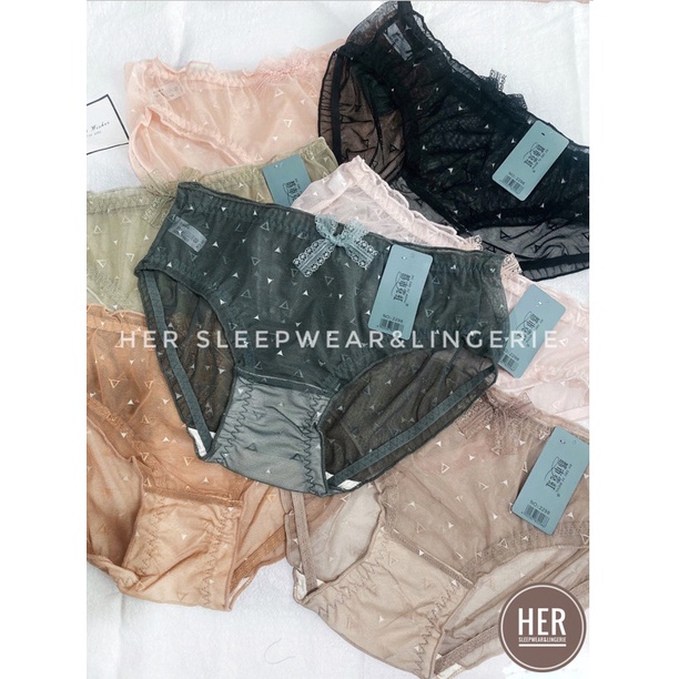 Quần Lót Nữ Ren Cao Cấp Thoáng Mát Viền Lưới Nhún Màu Trơn QR03 - Her Sleepwear