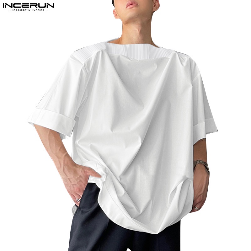 Áo thun cotton INCERUN tay ngắn cổ tròn màu sắc đơn giản dành cho nam giới