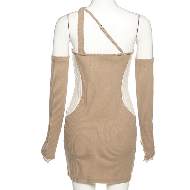 Đầm Mini Có Dây Đeo Vai Và Tay Áo Màu Khối Gợi Cảm Kiểu Mới D0326