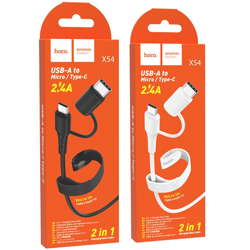Cáp 2 đầu 2 in 1 HOCO X54 Micro / Type C và Micro / Lightning