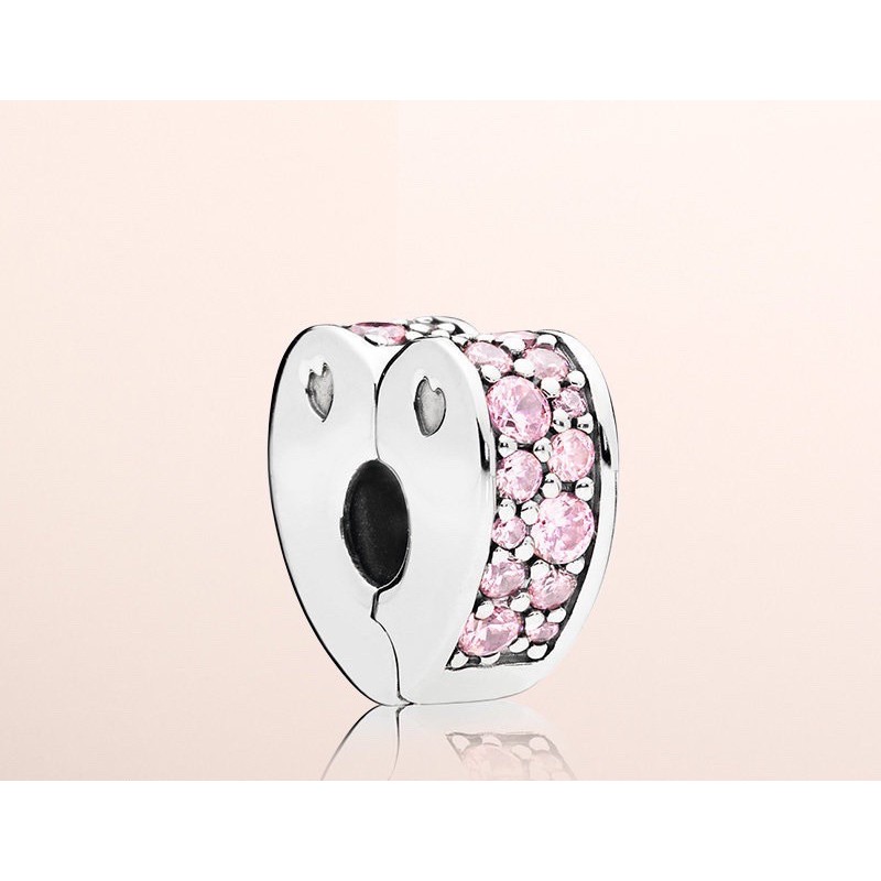 charm pan khoá chặn tim đính đá hồng bạc s925 cao cấp