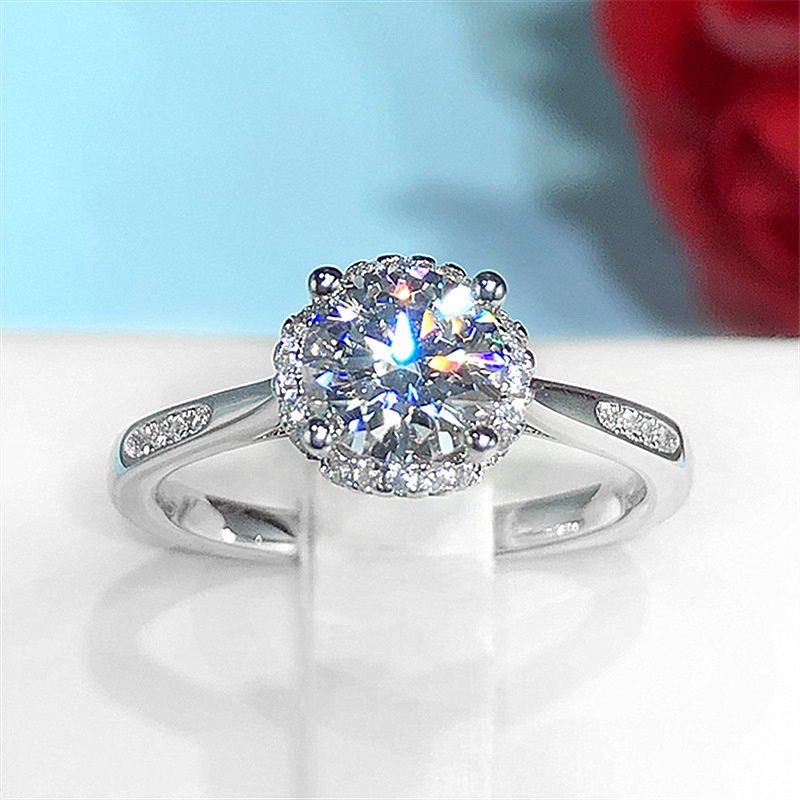 AIFEI💍 Silver 925 Original Pt950 Huayang Ring Moissanite Ring Fully-Inlaid Diamond Ring Genuine Diamond Initial Meeting Love Proposal Diamond Ring Adjustable Cincin-S1