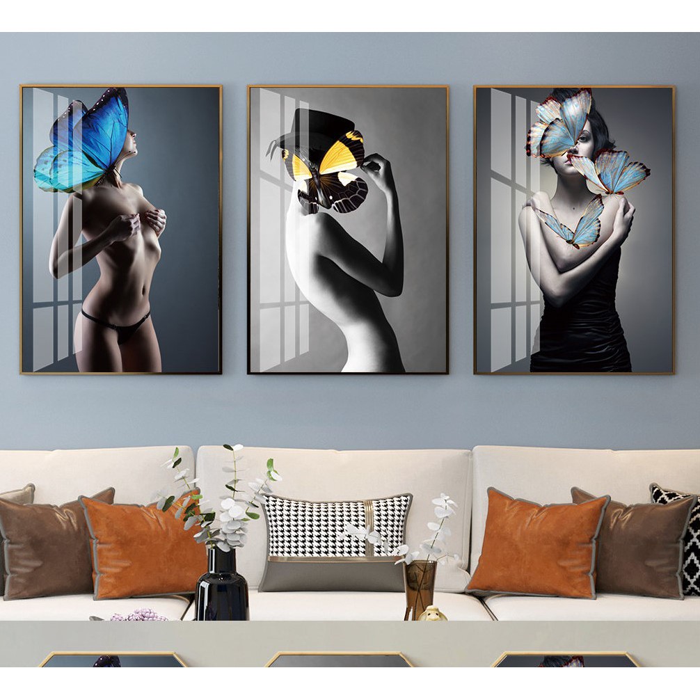 Bộ 3 Bức Tranh Treo Tường Canvas (30 x 45cm x3 bức) - Cô Gái Quyến Rũ Sexy Nghệ Thuật Bí Ẩn Decor Khách Sạn Spa Salon