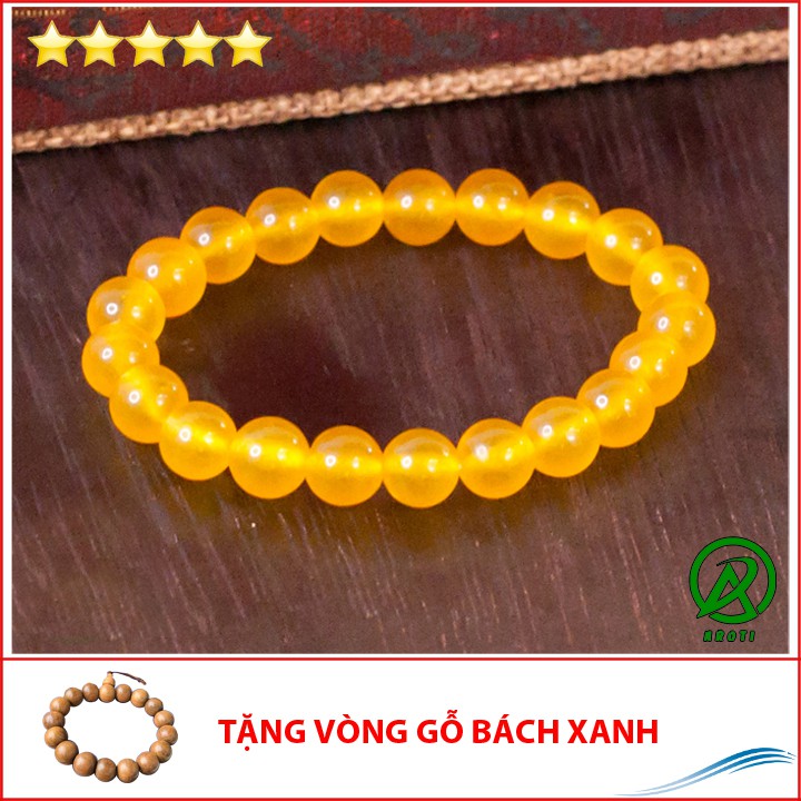 [Siêu Sale] V234-08 Vòng phong thủy mã não vàng 8 ly - Mệnh Kim - Thổ - Thủy V234-08(GB)-Kèm Vòng Gỗ Bách Xanh