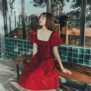 Đầm tay phồng đỏ nhung chốt live 1.7