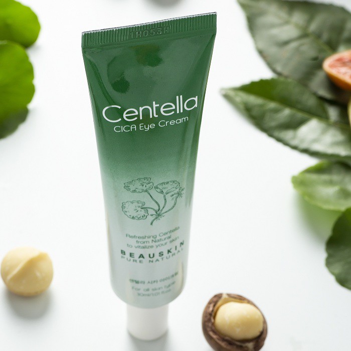 Kem xóa thâm quầng mắt Beauskin Centella Cica Eye Cream 30g/ Hộp Và 1 gói tẩy da chết Beauskin Apple Hàn quốc 3ml/ gói