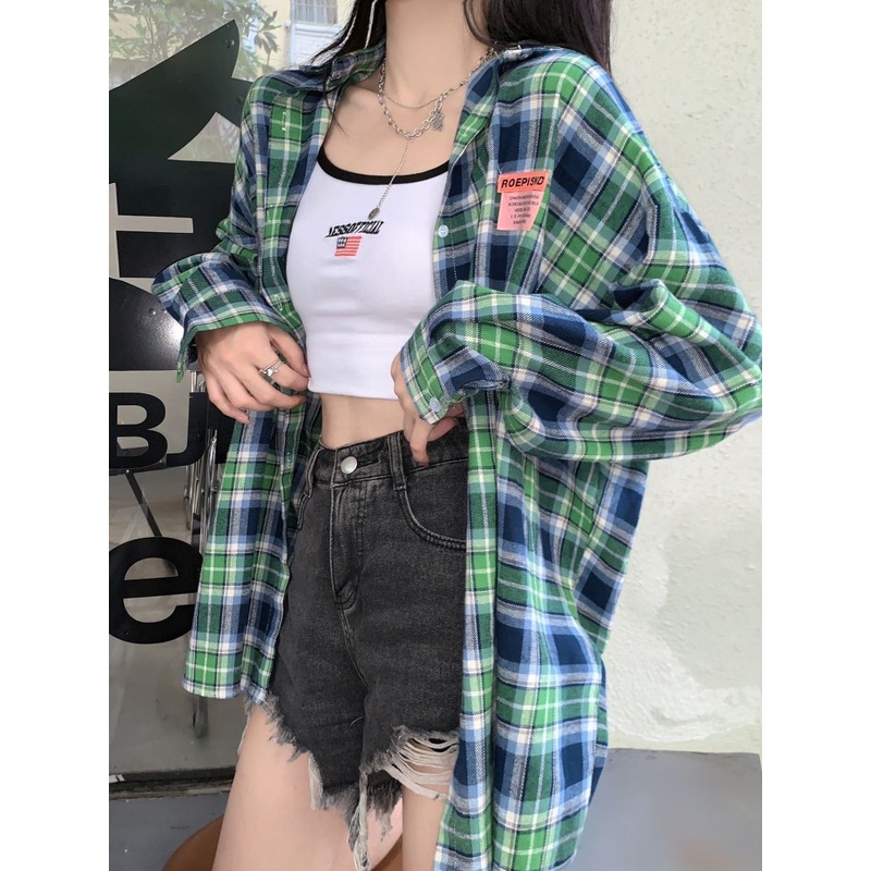 【ZHELIHANGFEI】Áo Sơ Mi Nữ Tay Dài Dáng Rộng Họa Tiết Caro Dễ Phối Đồ