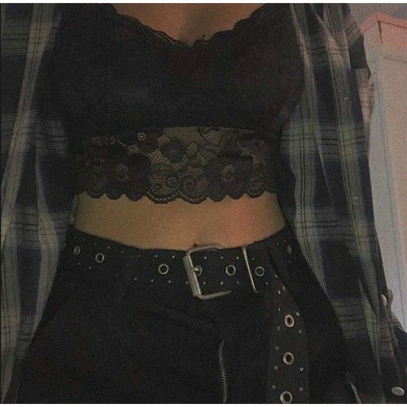 Áo ren đen phong cách Y2K Grunge Punk