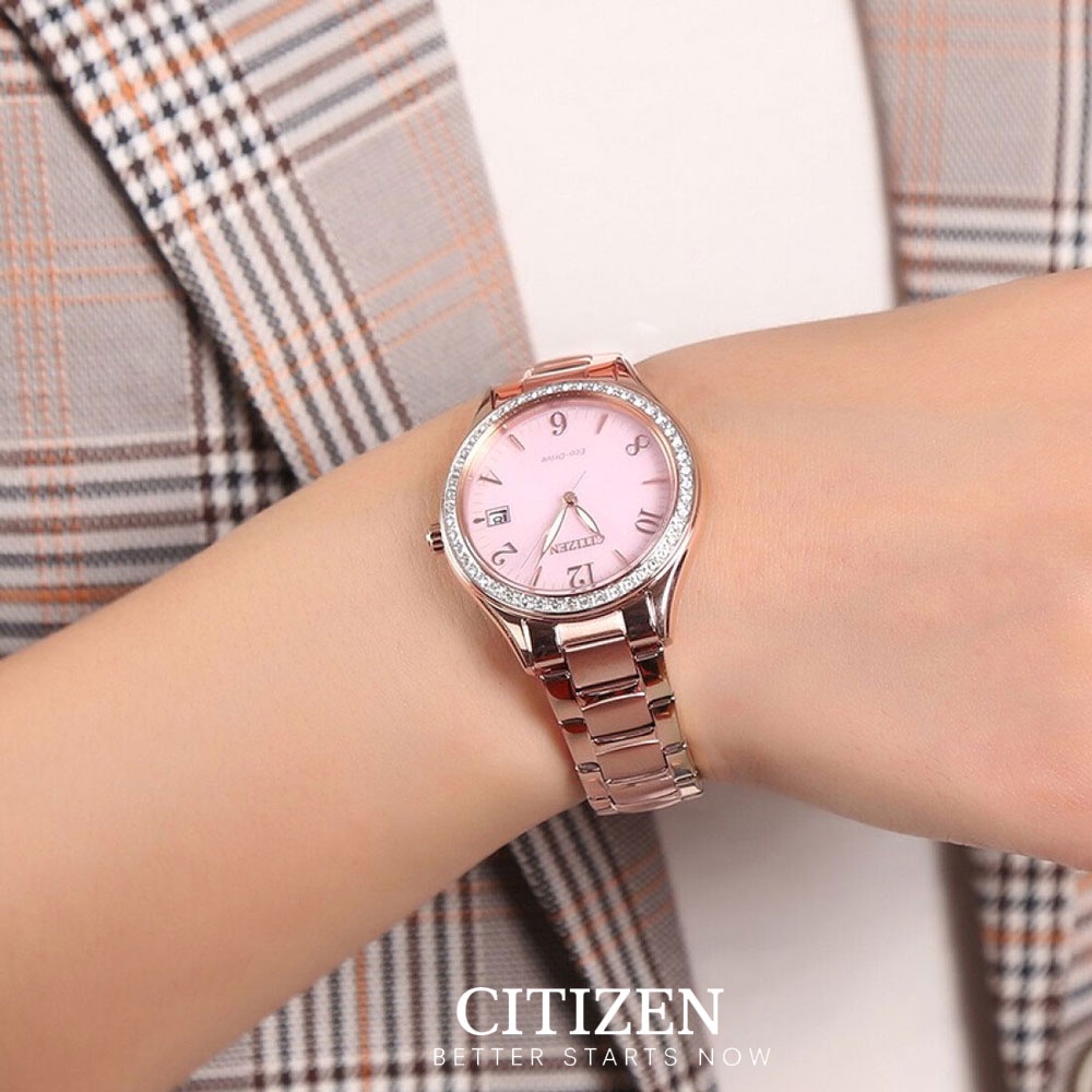 Đồng Hồ Nữ Citizen Đính Đá Swarovski Dây Thép Không Gỉ EO1183-84X - Mặt Hồng