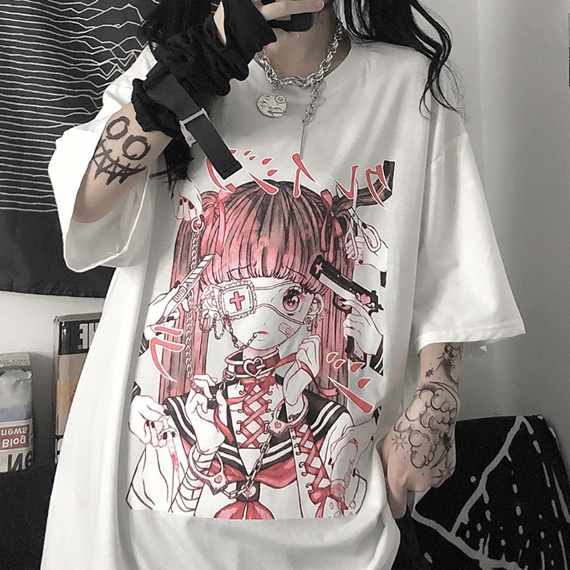 Fashion Female Tee Aesthetic Loose Women T-shirt Punk Dark Grunge Streetwear Ladies Gothic Top Tshirts Harajuku Clothes