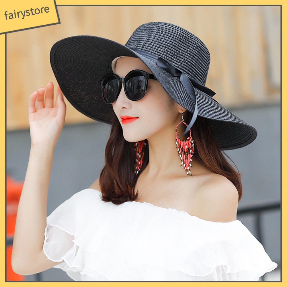 Nón Cói Rộng Vành Phối Ruy Băng Thắt Nơ Có Thể Gập Lại Thời Trang Mùa Hè Cho Nữ
