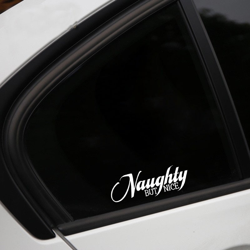 Miếng sticker Naughty But Nice dán kính chắn gió ô tô vui nhộn 18.6cmx6.5cm