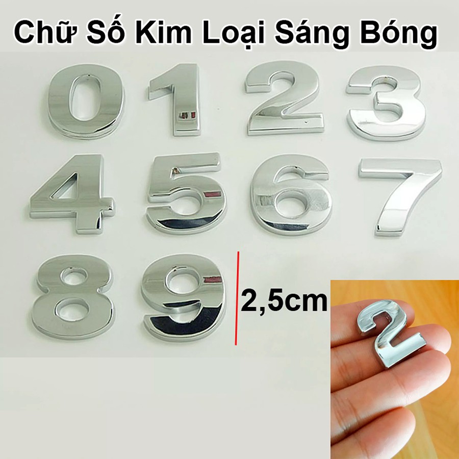 Miếng dán chữ số từ 0-9 kim loại dán xe, ghép số ( Giá tính theo từng số )