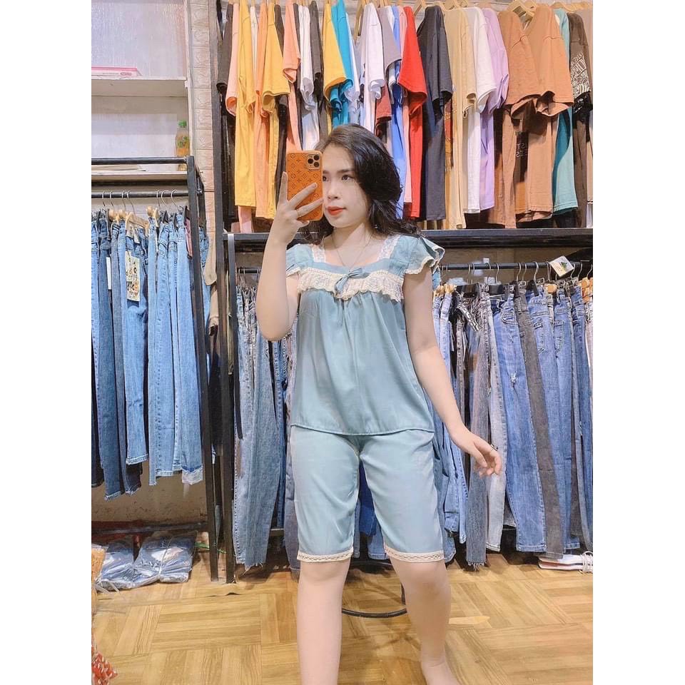 Bộ đồ bầu_bộ mặc nhà thiết kế viền ren tiểu thư LỬNG ĐŨI TƠ siêu mềm mát mùa hè BL841