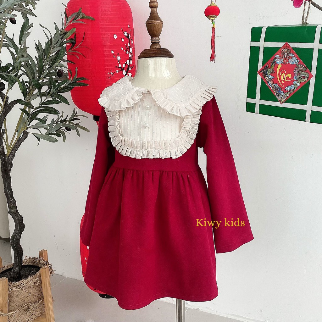 Váy đỏ bé gái Kiwy Kids màu đỏ nổi bật dáng xòe điệu đà Kids66-74 cho bé từ 1 đến 8 tuổi