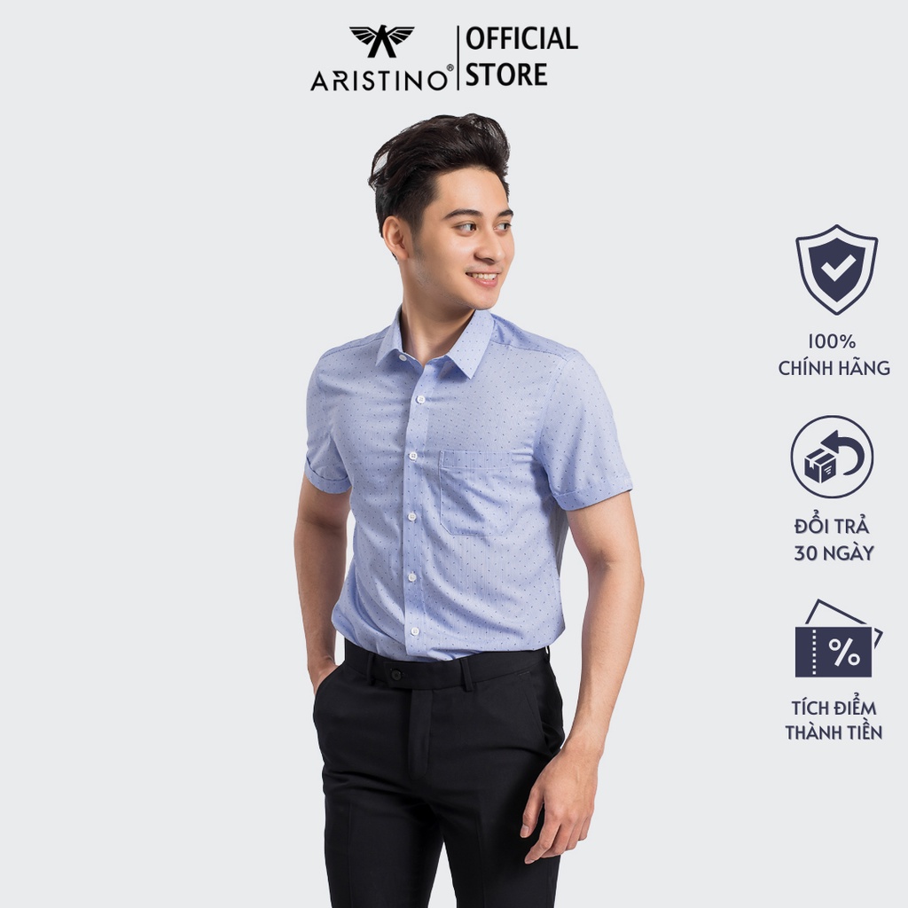 Áo sơ mi ngắn tay ARISTINO cổ áo đứng dáng gọn gàng, chất liệu thoáng mát, kẻ sọc lịch lãm - ASS025S9
