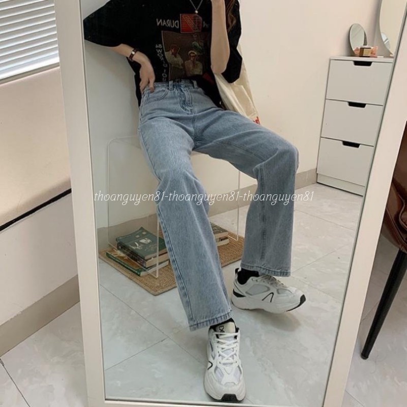 Quần jeans ống rộng vải bò suông nữ màu nhạt phong cách Hàn Quốc ulzzang 2022