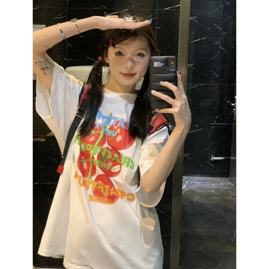 「 WELOVE1 」Áo Thun Cotton Tay Ngắn Cổ Tròn In Hình Quả Cà Chua Phong Cách Hàn Quốc Thời Trang Mùa Hè Hàng Mới Dành Cho Bạn Nữ