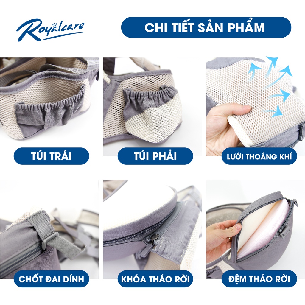 HÀNG CHÍNH HÃNG - Địu ngồi trẻ em lưới siêu thoáng 4 tư thế hiệu Royalcare - 906 - siêu thoáng khí, bảo hành 12 tháng