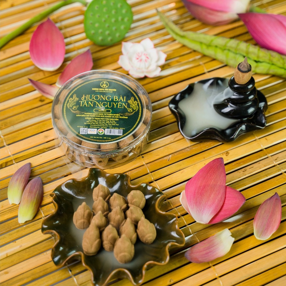 Hương bài Tân Nguyên, nụ khói ngược, nhang sạch dùng thác khói, làm từ rễ cây bài, sản phẩm OCOP quốc gia, hộp 31 viên