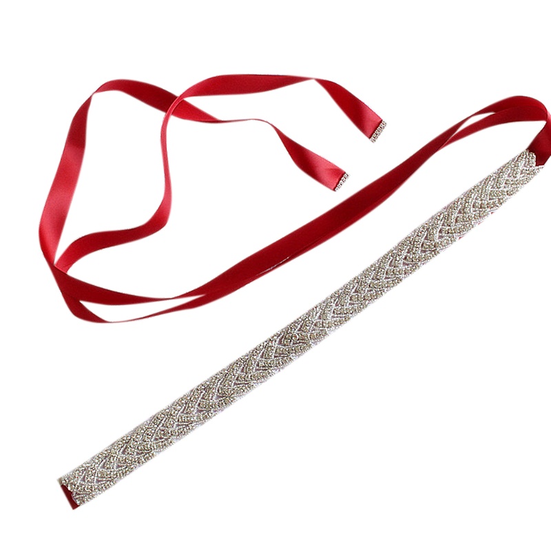 Thắt Lưng Ruy Băng Satin Đính Đá Cho Cô Dâu