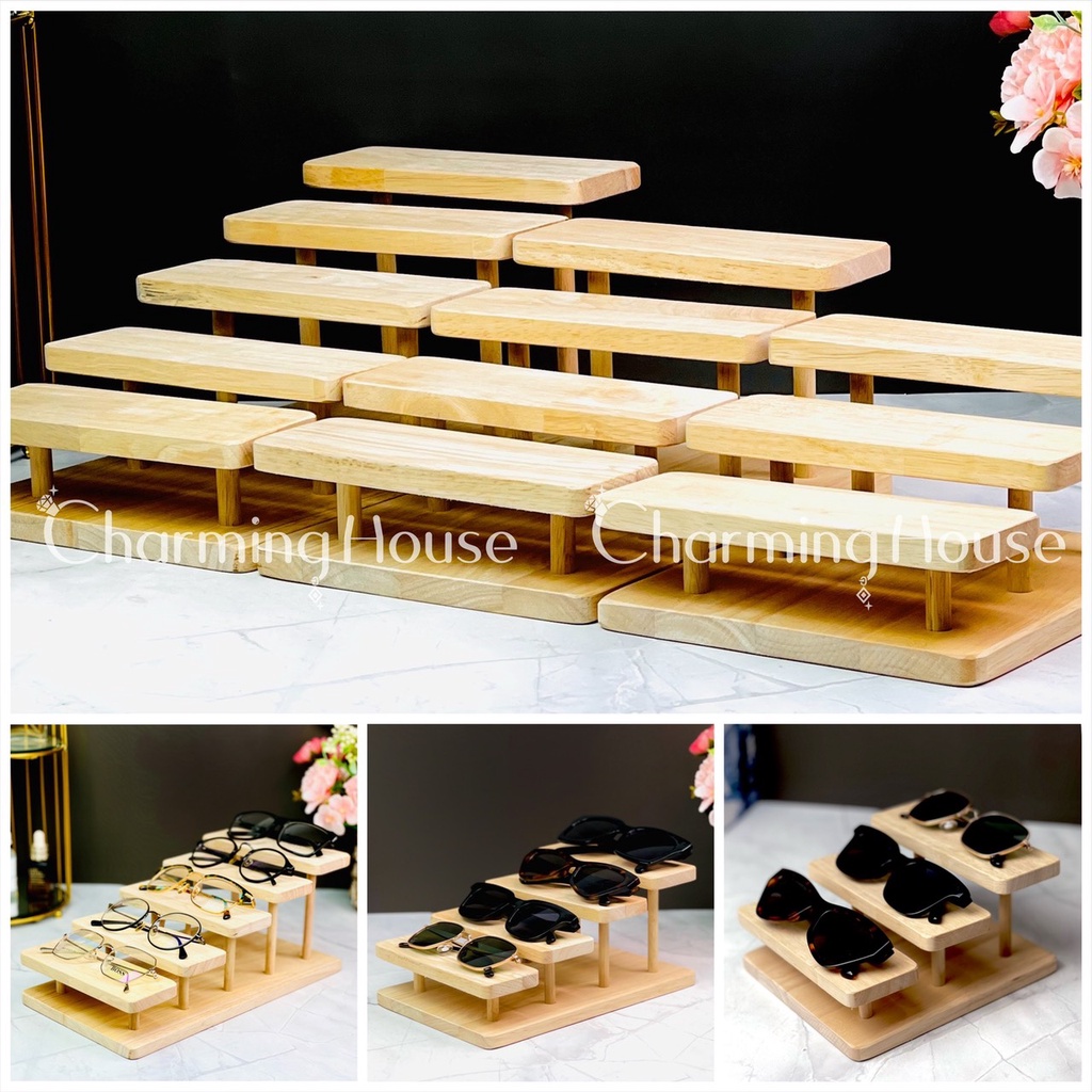 Kệ trang trí trang sức nhẫn dây chuyền nước hoa mắt kính bằng gỗ tự nhiên