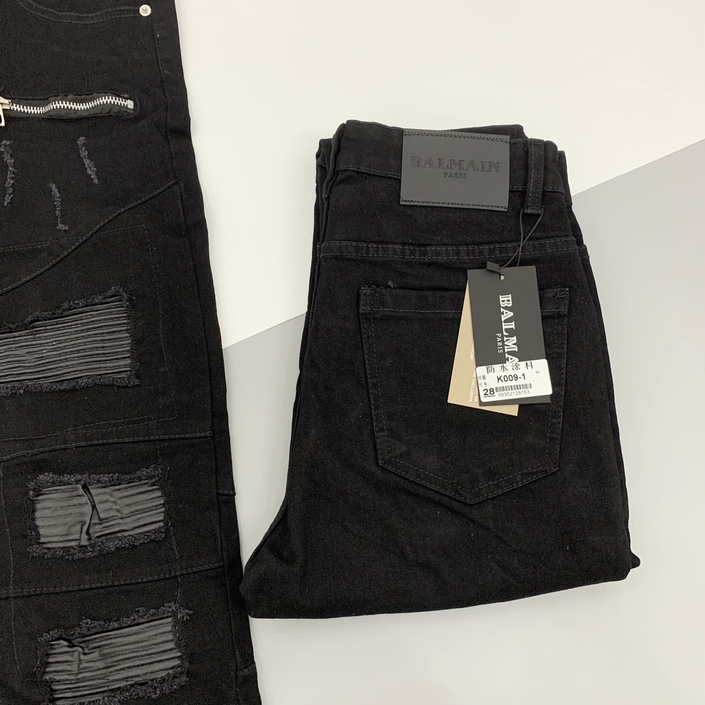 Quần jean bò nam Amiri skinny thêu khoá zip đùi phối rách lót da nhăn dọc đùi phong cách boy phố