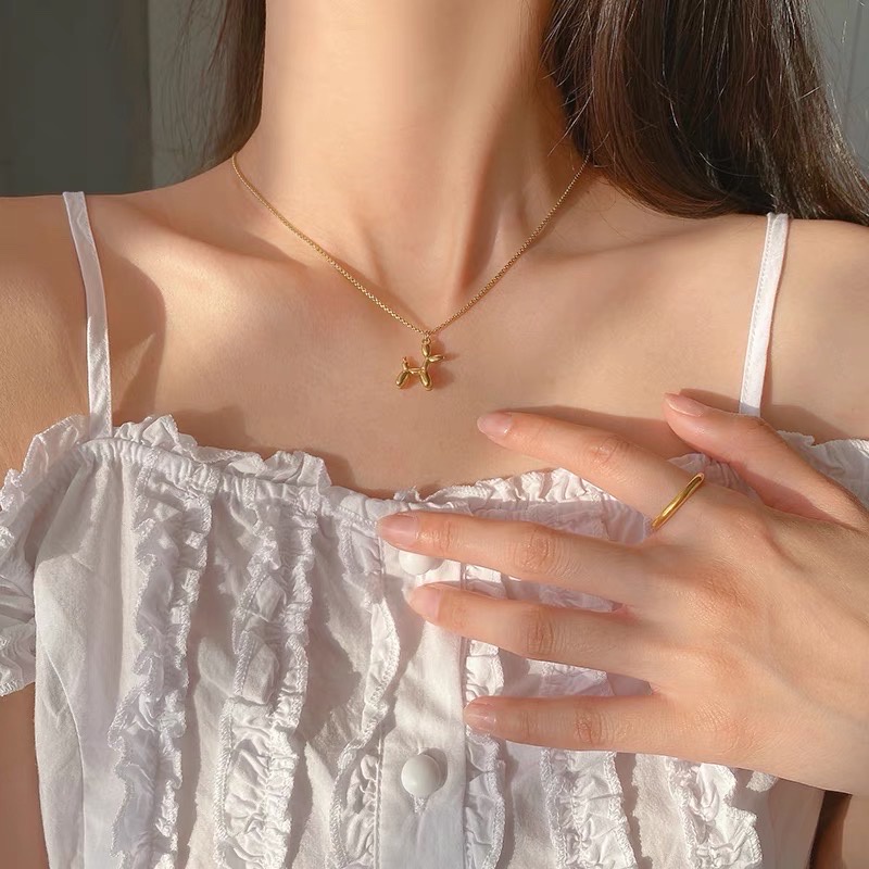 Dây chuyền titan basic mặt chó cute, mạ vàng 14k  [  KHÔNG ĐEN GỈ ]   Her Accessories CT2