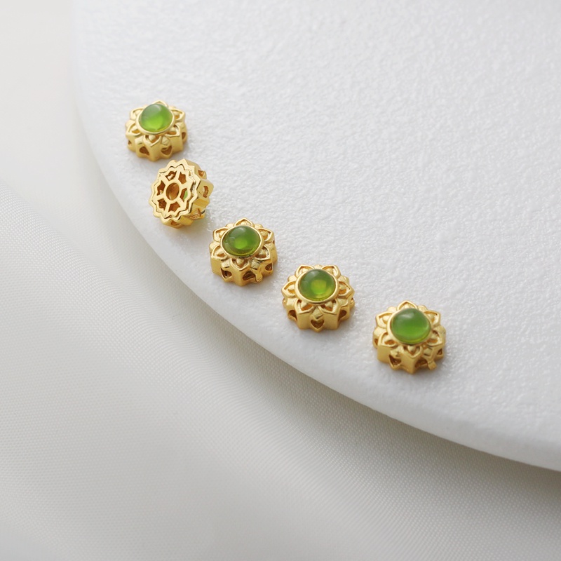 Phụ Kiện Chuỗi Hạt Đá Ngọc Bích Mạ Vàng 18k Nhiều Màu Sắc