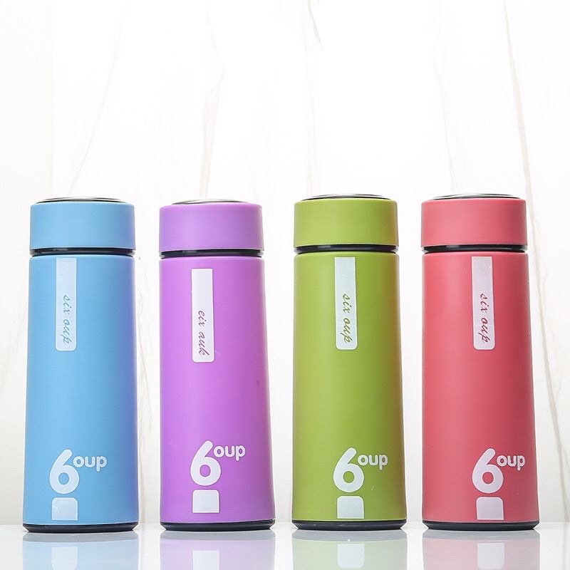 Bình đựng nước 6oup lõi thuỷ tinh, vỏ nhựa chống va đập, trơn trượt, cách nhiệt siêu tốt (450ml)