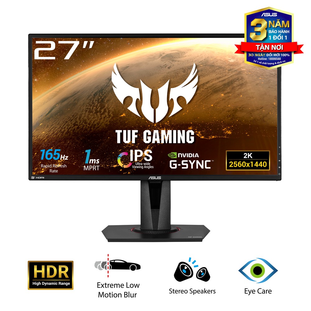 Màn Hình Game ASUS TUF Gaming VG27AQ 27'' IPS 2K HDR10 165Hz 1ms MPRT G-SYNC Compatible 2 Loa FreeSync - Hàng Chính Hãng