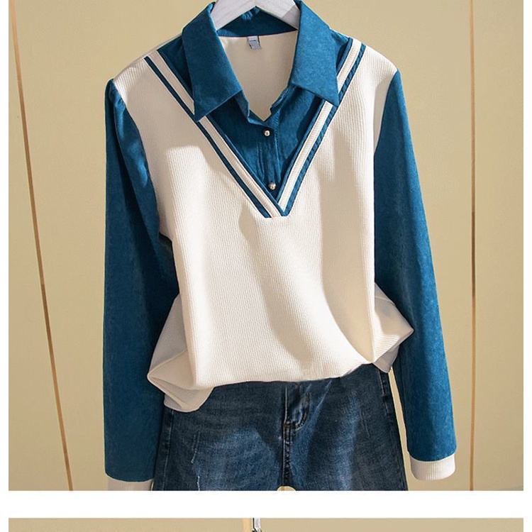 Áo Sơ Mi Giả Hai Lớp Màu Sắc Tương Phản Phong Cách Phương Tây Dành Cho Nữ