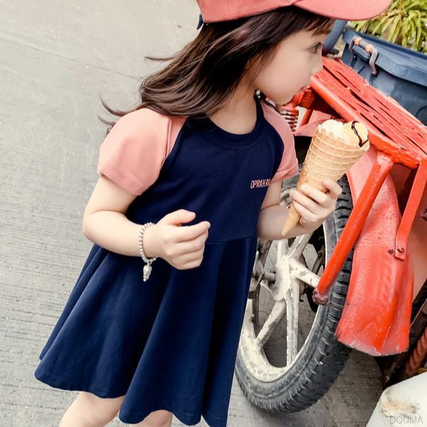 Đầm Tay Ngắn Thiết Kế Đơn Giản Cho Bé Gái 3-8 Tuổi