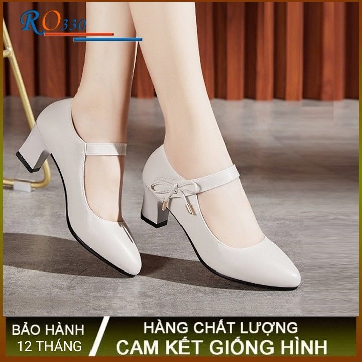 Giày sandal nữ cao gót 5p hàng hiệu rosata ba màu đen đỏ kem ro330