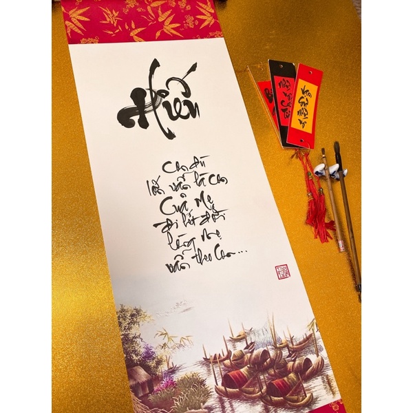 Tranh Thư Pháp Chữ “Hiếu” Tặng Kèm Móc Dính Tường