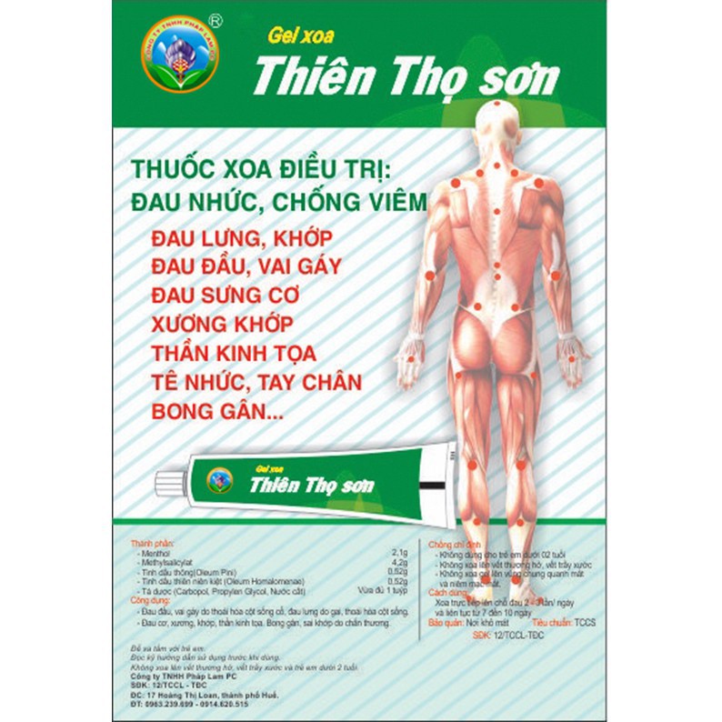 Gel xoa bóp Thiên Thọ Sơn giảm Đau lưng do gai, thoái hóa cột sống, Đau cơ, xương, khớp, tần kinh tọa CN130