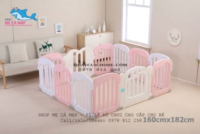 Quây cũi nhựa bé gái hồng trắng Bambi Kids, xuất Âu, hàng sẵn